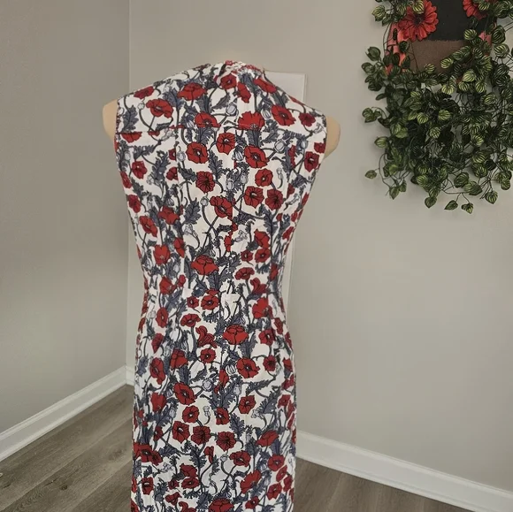 Brooks Brothers  Red Fleece Red and Blue Floral Midi Dress Sz 4 - Picture 5 of 7